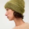 Brushed Mohair Beanie in Matcha