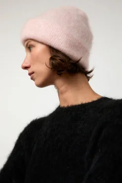 Brushed Mohair Beanie in Blush