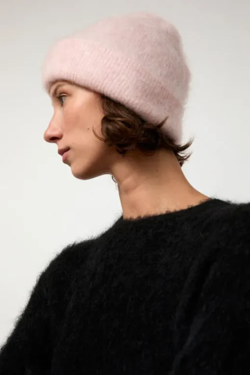 Brushed Mohair Beanie in Blush