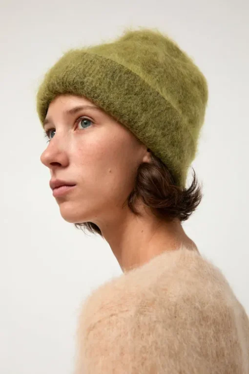 Brushed Mohair Beanie in Matcha