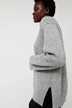 Cashmere Blend High Neck Knit in Gray