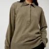 Cashmere Blend Polo Sweater in Greige