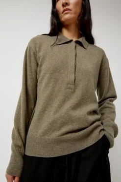 Cashmere Blend Polo Sweater in Greige