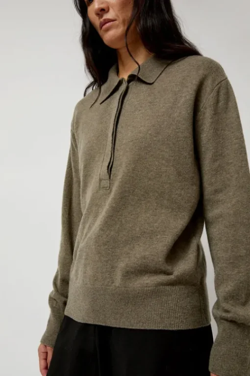 Cashmere Blend Polo Sweater in Greige