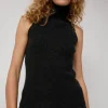 Cashmere Mock Collar Rib Top in Black Melange
