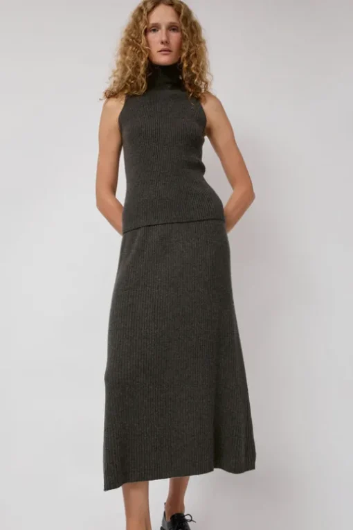 Cashmere Rib Semi Circle Skirt in Olive Melange