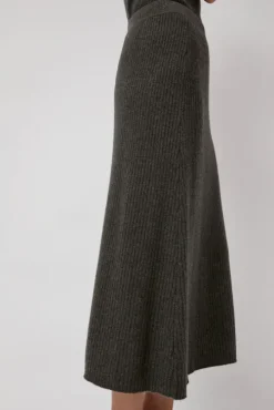 Cashmere Rib Semi Circle Skirt in Olive Melange