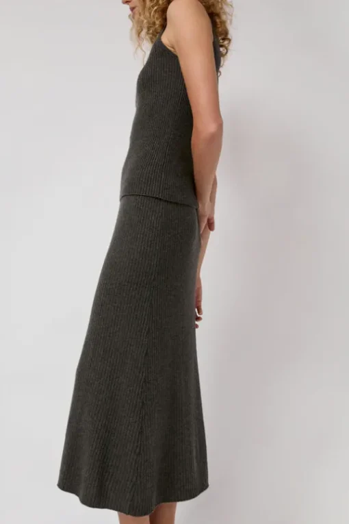 Cashmere Rib Semi Circle Skirt in Olive Melange