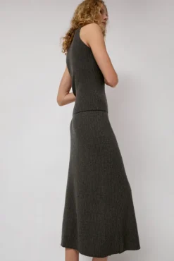Cashmere Rib Semi Circle Skirt in Olive Melange