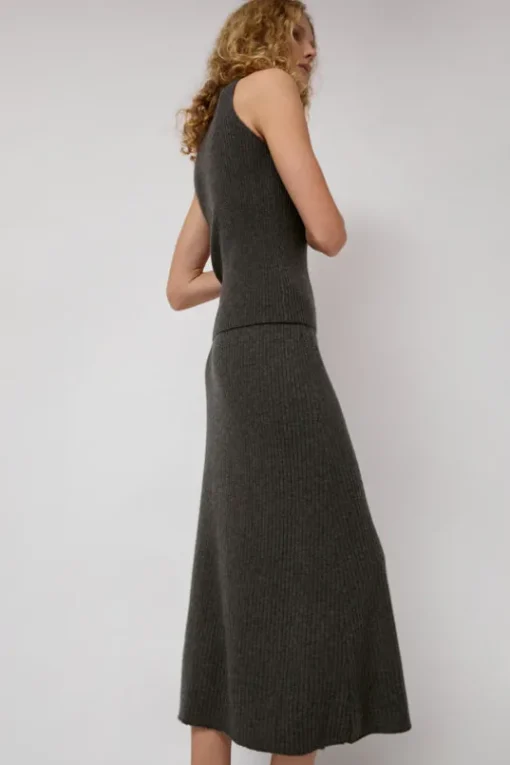 Cashmere Rib Semi Circle Skirt in Olive Melange