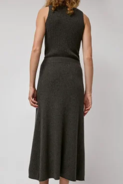 Cashmere Rib Semi Circle Skirt in Olive Melange