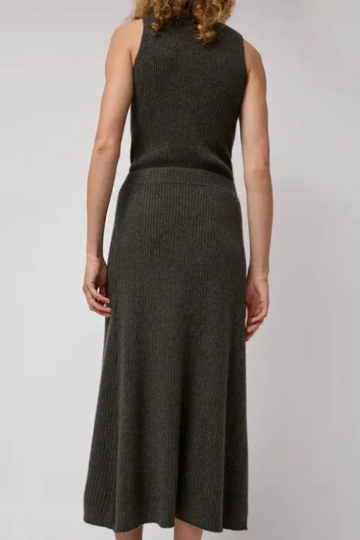Cashmere Rib Semi Circle Skirt in Olive Melange