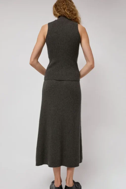 Cashmere Rib Semi Circle Skirt in Olive Melange