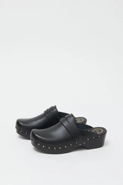 Charlotte Studded Clog on Low Base in Jet on Black Base