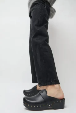 Charlotte Studded Clog on Low Base in Jet on Black Base
