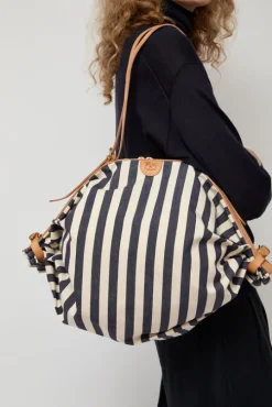 Collapsible Travel Bag in Riga Blue and Naturale