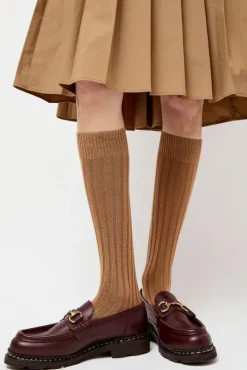 College Wool Ribbed Socks in Camel