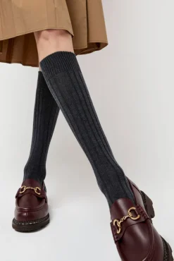 College Wool Ribbed Socks in Charcoal