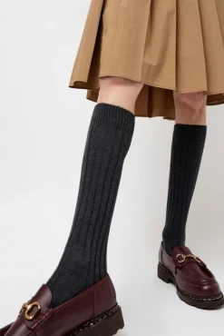 College Wool Ribbed Socks in Charcoal