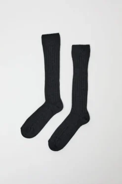 College Wool Ribbed Socks in Charcoal
