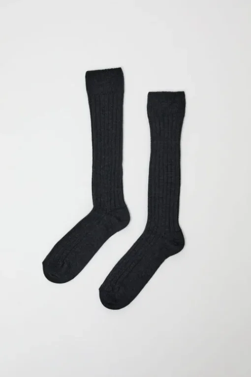 College Wool Ribbed Socks in Charcoal