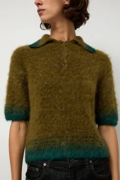Compact Knit Polo in Olive and Green