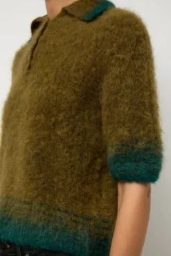 Compact Knit Polo in Olive and Green