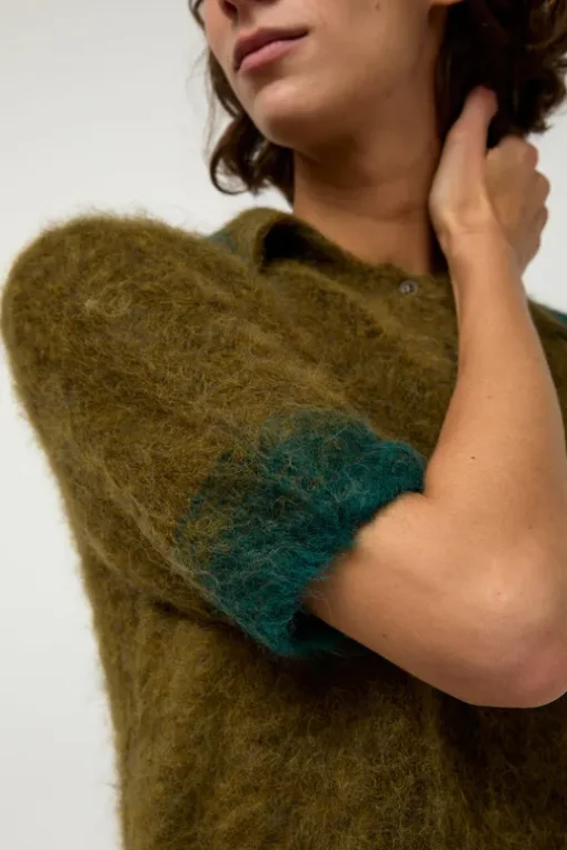 Compact Knit Polo in Olive and Green