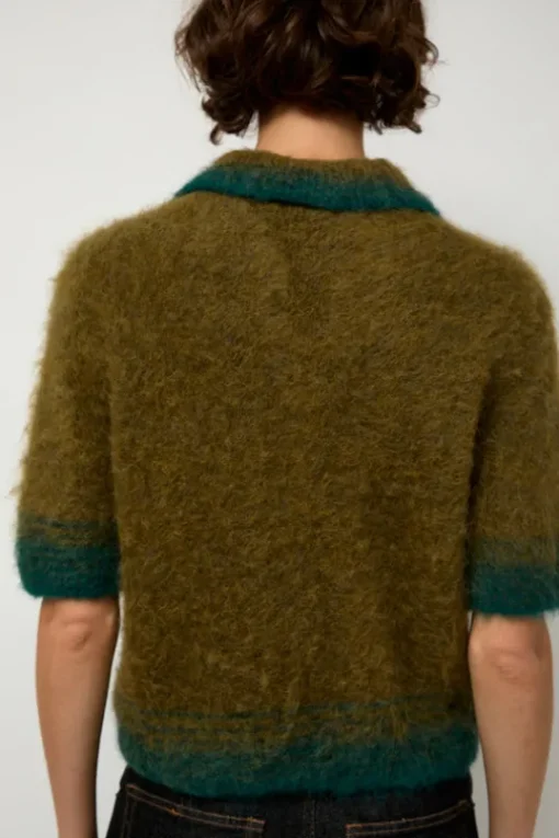 Compact Knit Polo in Olive and Green