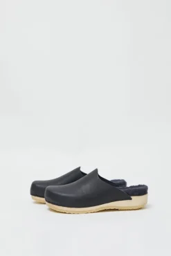 Contour Clog with Shearling on Flat Base in Indigo
