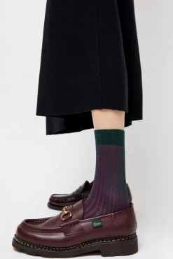 Contrast Stripe Viscose Socks in Grey with Fuchsia