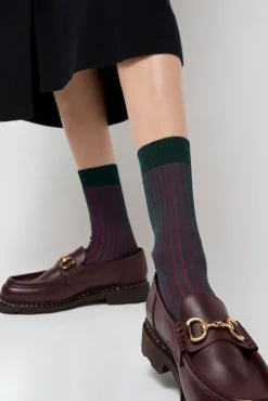 Contrast Stripe Viscose Socks in Grey with Fuchsia