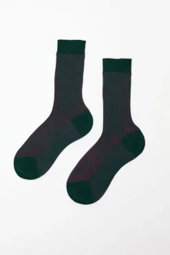 Contrast Stripe Viscose Socks in Grey with Fuchsia