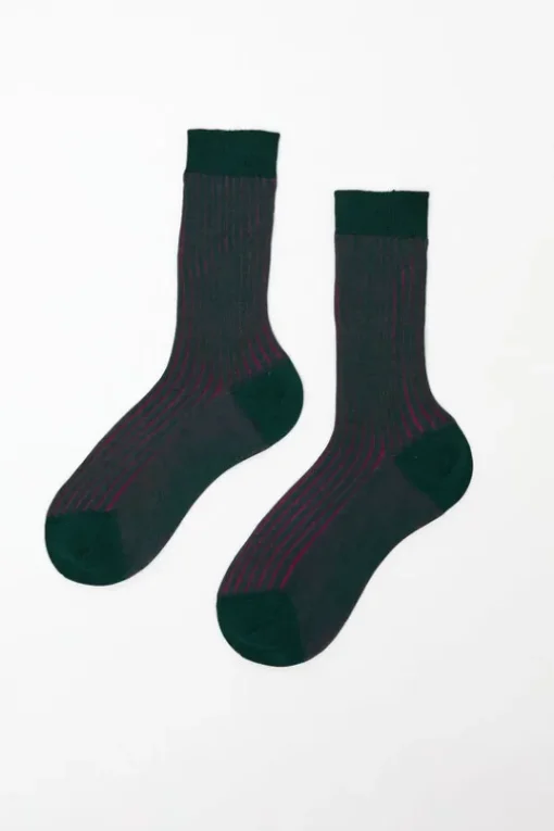 Contrast Stripe Viscose Socks in Grey with Fuchsia