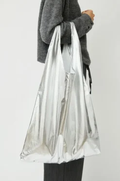 Cotton and Silk Hobo Bag in Silver