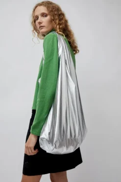 Cotton and Silk Hobo Bag in Silver