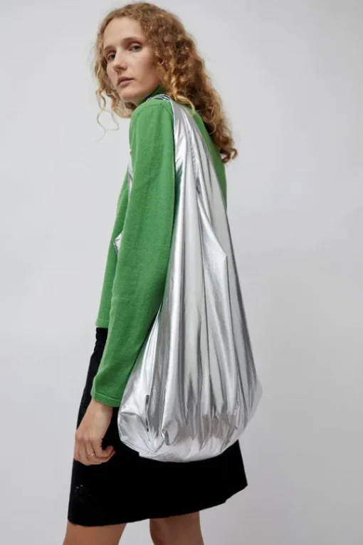 Cotton and Silk Hobo Bag in Silver