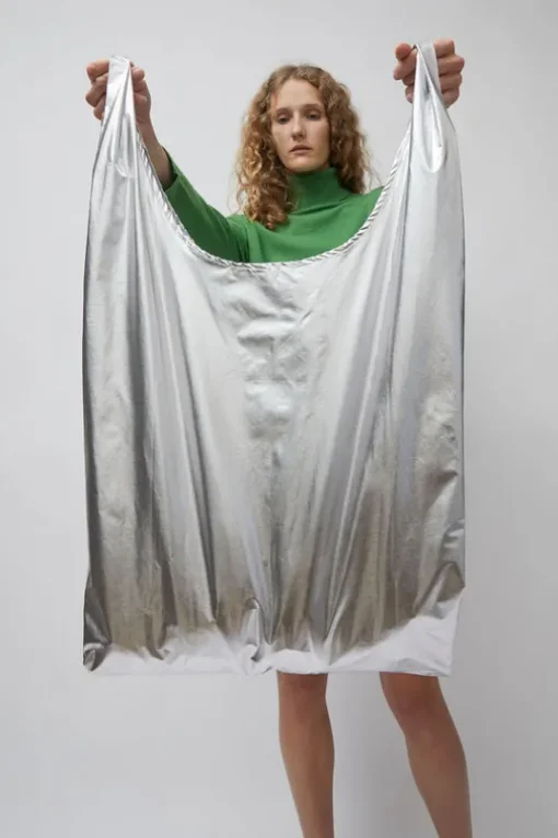 Cotton and Silk Hobo Bag in Silver