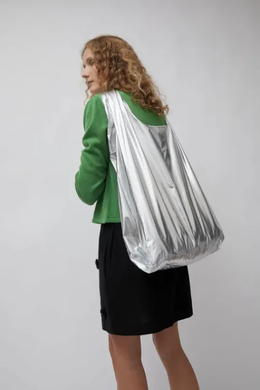 Cotton and Silk Hobo Bag in Silver