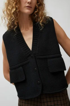 Cotton Pocket Waistcoat in Black