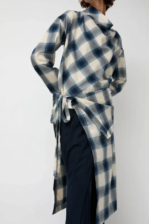Cowl Wrap Long Shirt in Blue