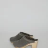 Dakota Shearling Clog on High Heel in Smoke Suede and Cloud