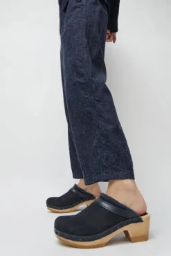 Dakota Shearling Clog on Mid Heel in Navy and Night