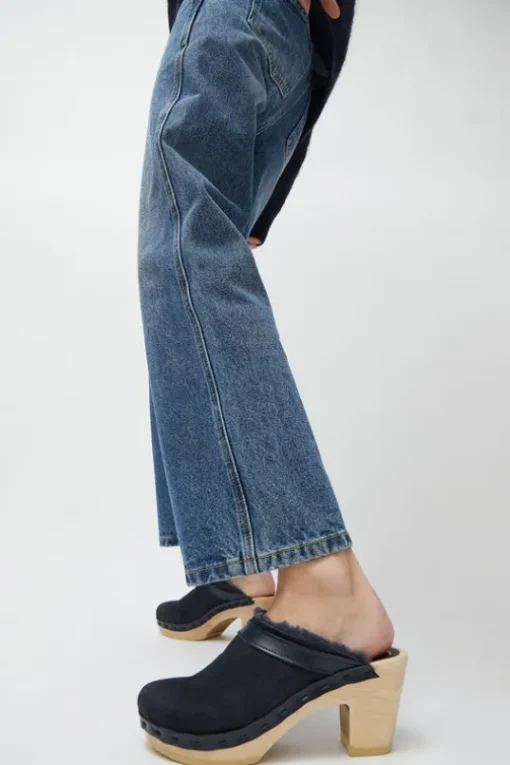 Dakota Shearling Clog on High Heel in Navy Suede and Night