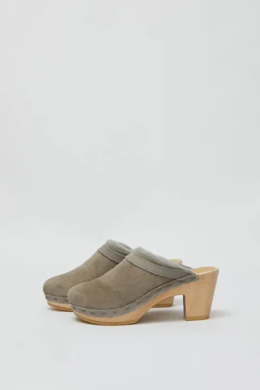 Dakota Shearling Clog on High Heel in Mist