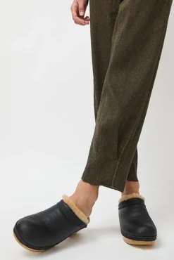 Dakota Shearling Clog on Mid Heel in Ink Aviator