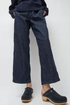 Dakota Shearling Clog on Mid Heel in Navy and Night