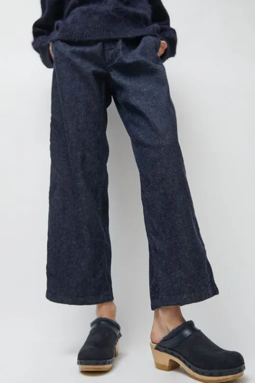 Dakota Shearling Clog on Mid Heel in Navy and Night