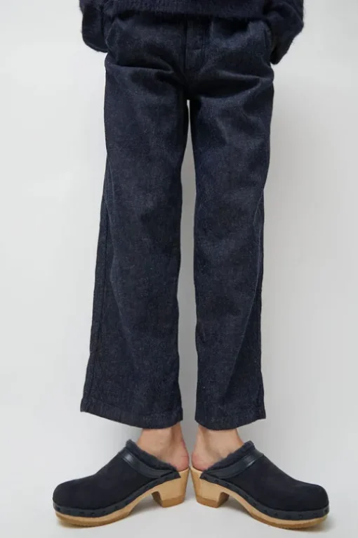 Dakota Shearling Clog on Mid Heel in Navy and Night