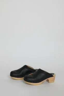 Dakota Shearling Clog on Mid Heel in Ink Aviator